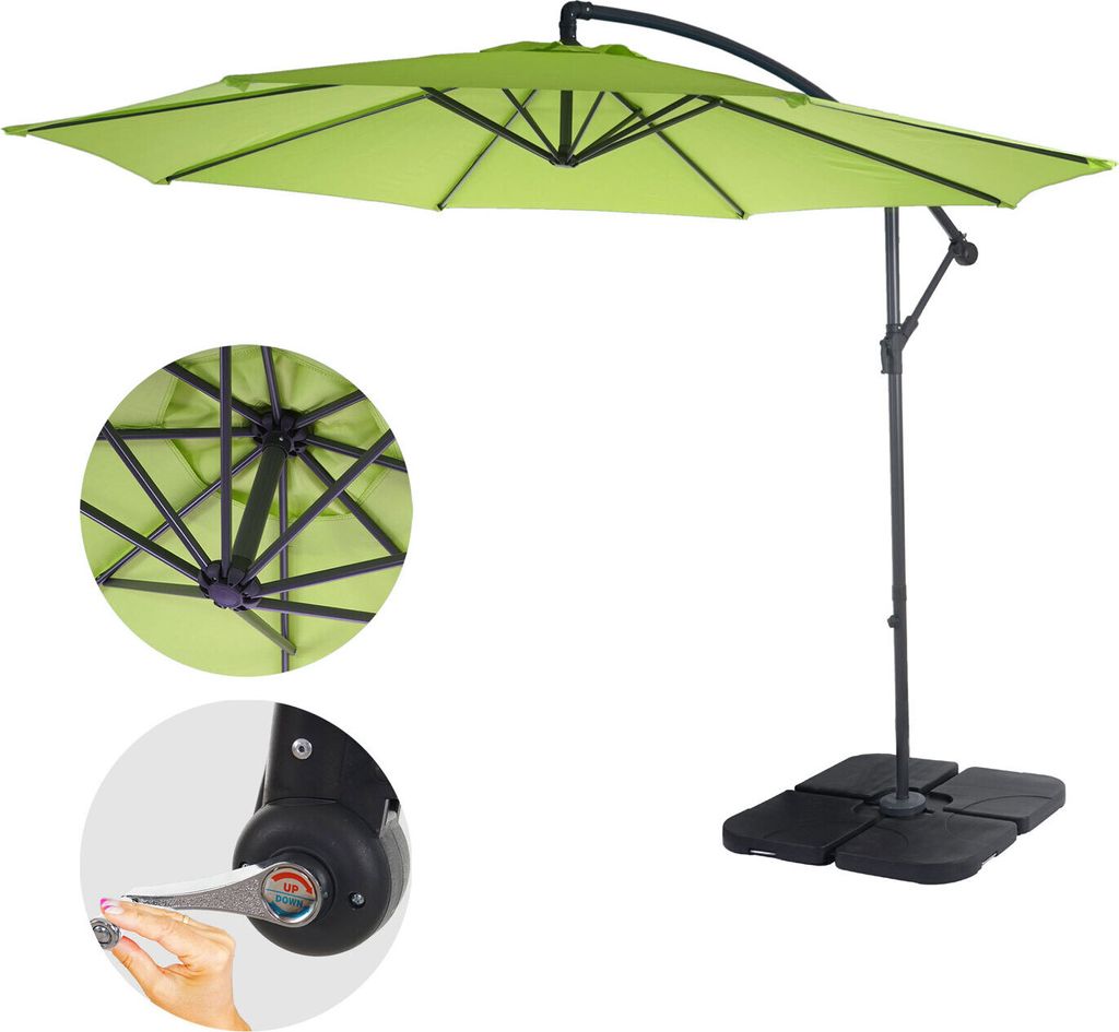 Ampelschirm Terni, Sonnenschirm Sonnenschutz, Ø 3m neigbar, Polyester/Stahl 11kg grün-lemon mit Ständer