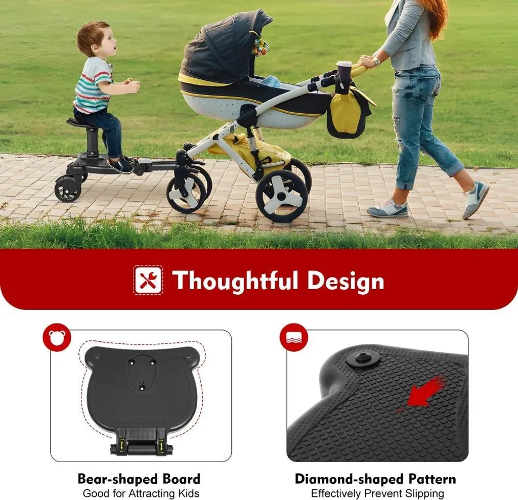 Marchepied poussette universel avec assise et roulettes multidirection - 2