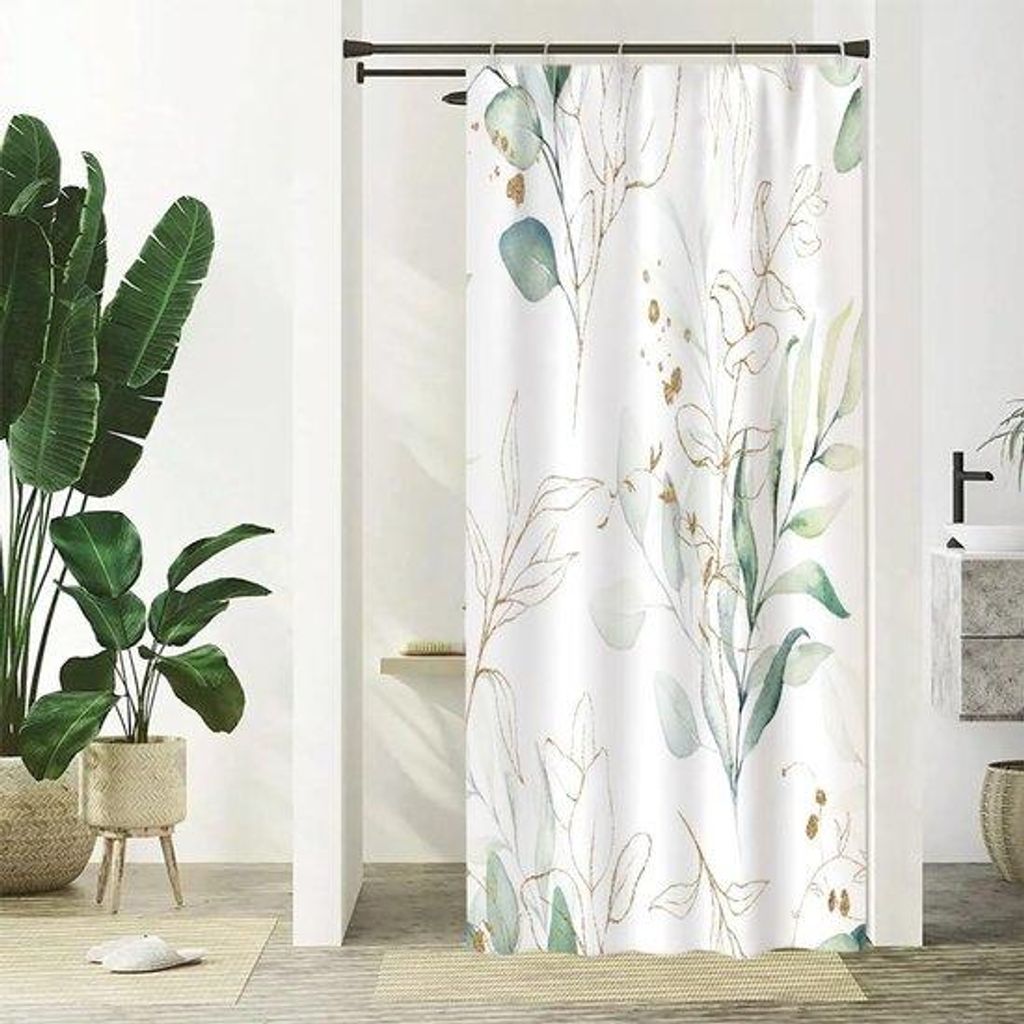 Unyqoos Stylish Green Leaves Duschvorhang für Badezimmerdekoration mit schimmelhemmendem und wasserdichtem Design