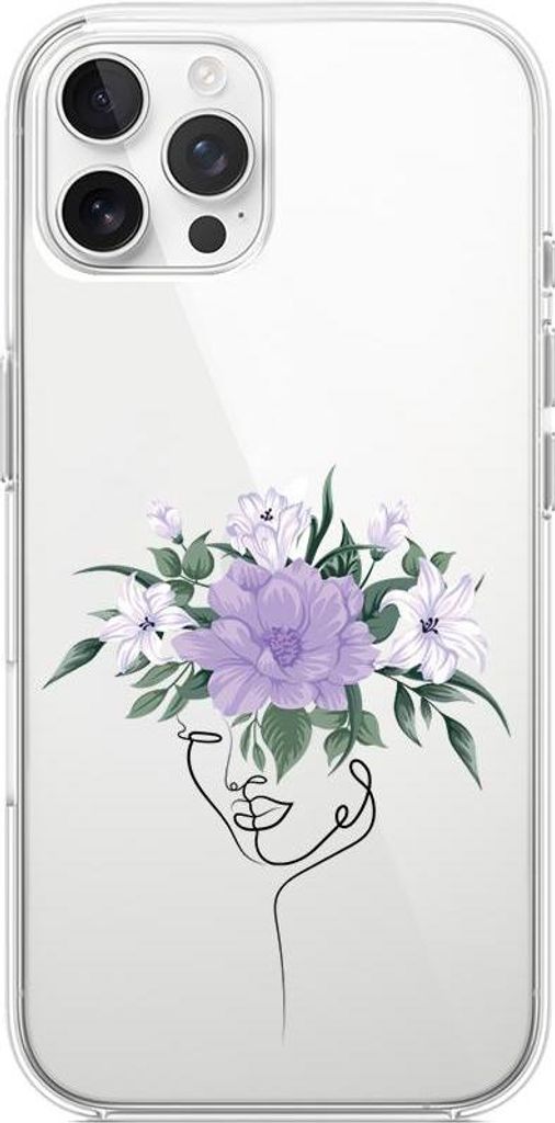 iPhone 12 Pro Hülle, Transparent, Silikon Flexi, Frau mit Blumen