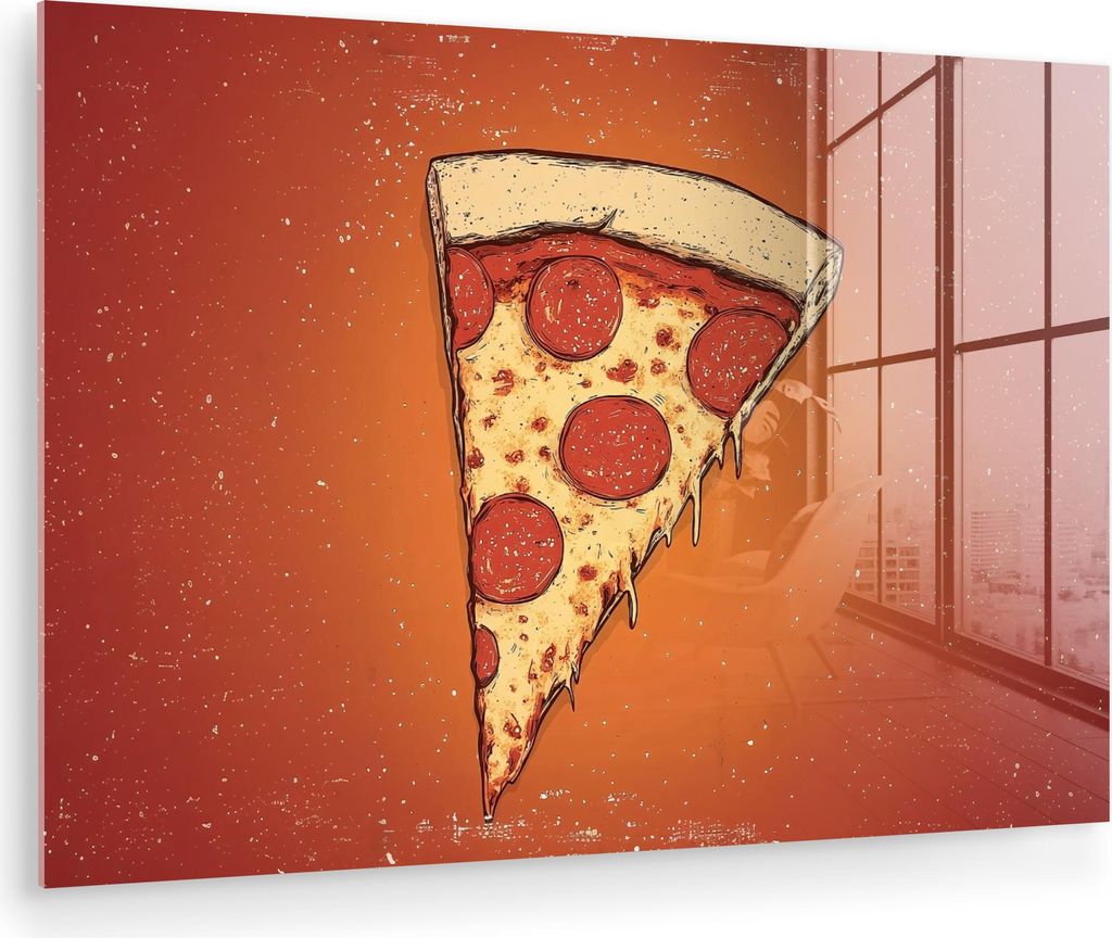 MuchoWow Glasbilder - Bilder auf Wandbild - Foto auf Glas Pizza - Käse - Rot - Peperoni 60x40 cm Wanddekoration aus Glas - Acrylglasbild - Acrylbi...