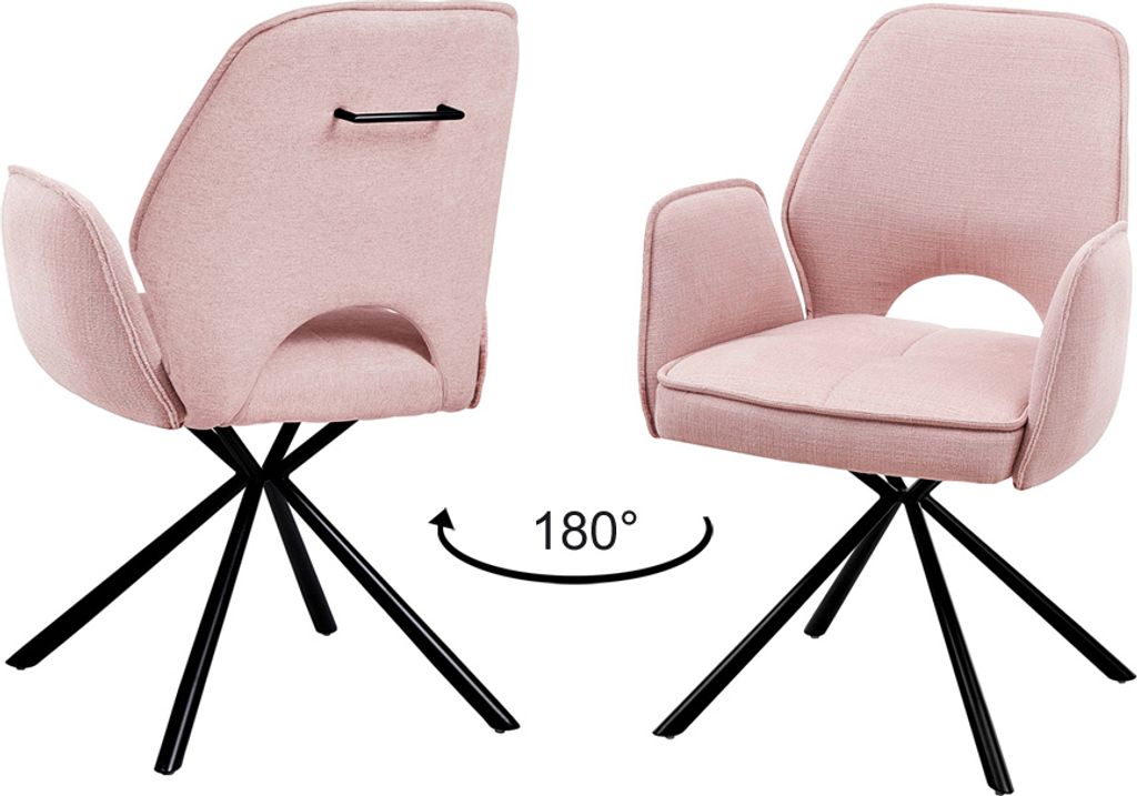 Armlehnenstuhl Esszimmer 2er-Set AMSTERDAM-119 Stoffbezug light pink, Gestell schwarz, BxHxT: ca. 61x86x61 cm