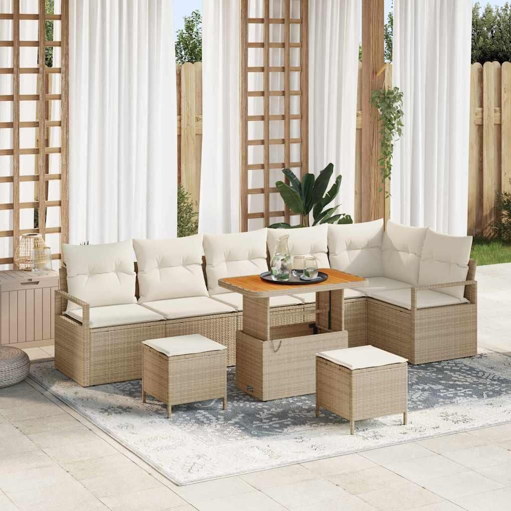 Maison Exclusive - Garten-Sofa-Set mit Kissen 9 pcs Beige Poly Rattan