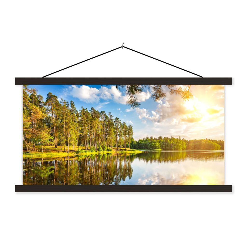 MuchoWow Textilposter Bäume - Wasser - Sonne 120x60 cm mit schwarzem Rahmen - Dekoration Schlafzimmer