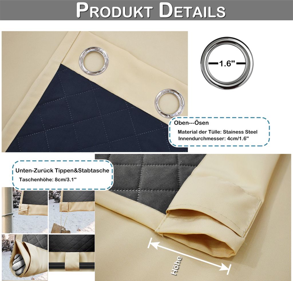 100% Blackout Outdoor Vorhang Winter-Steppvorhänge für den Produktbild 6