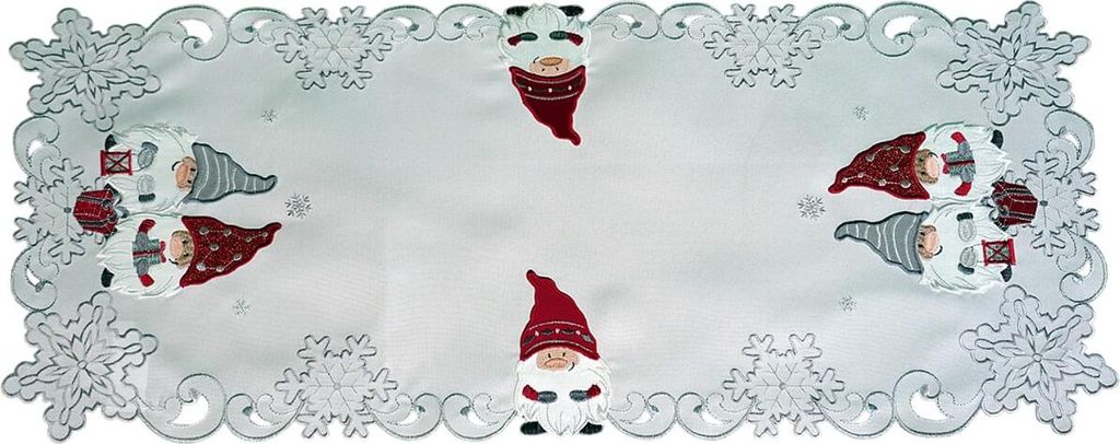 Tischläufer AMIRA Weihnachten Wichtel Polyester weiß 40 x 85 cm