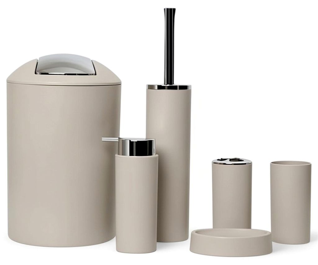 6tlg Badset Badezimmer Zubehör Set Organizer: (Beige Design Produktbild 