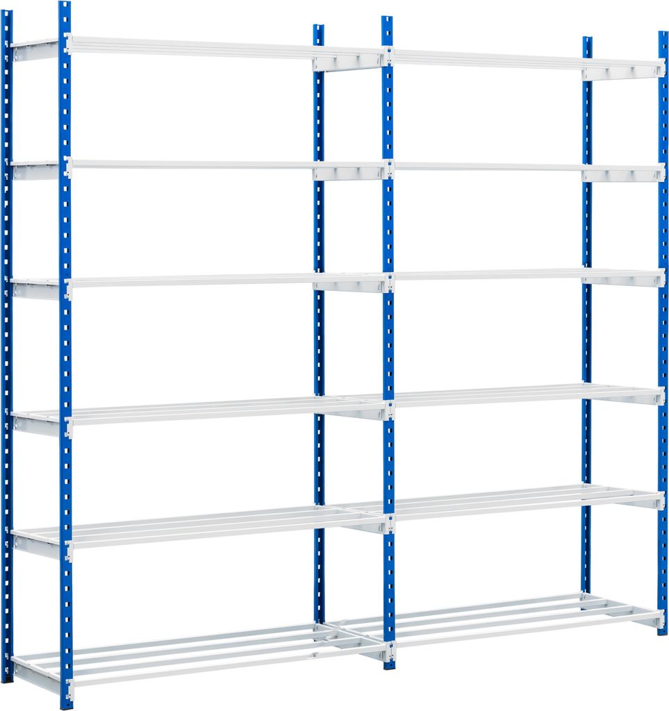 Fachbodenregal MAXIMUS | Grundregal | HxBxT 240x125x40cm | 7 Ebenen | offener Fachboden | Fachlast 114kg | Lichtblau/Lichtgrau