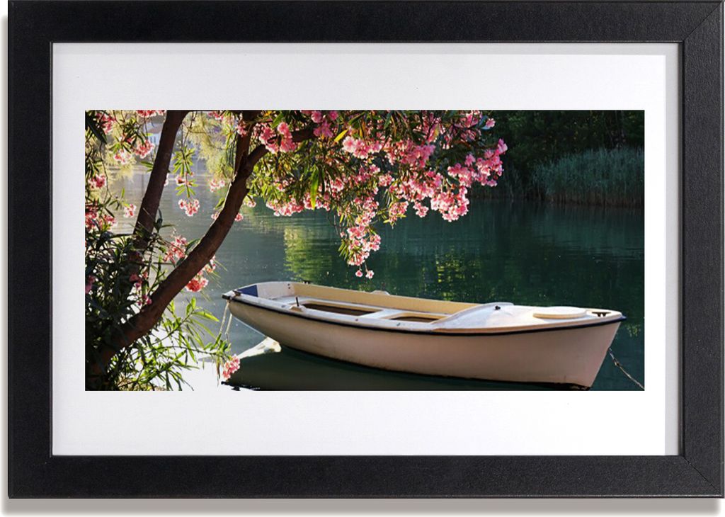 Bild 30x20 MDF-Rahmen Wandkunst Boot-Baum-Landschaft