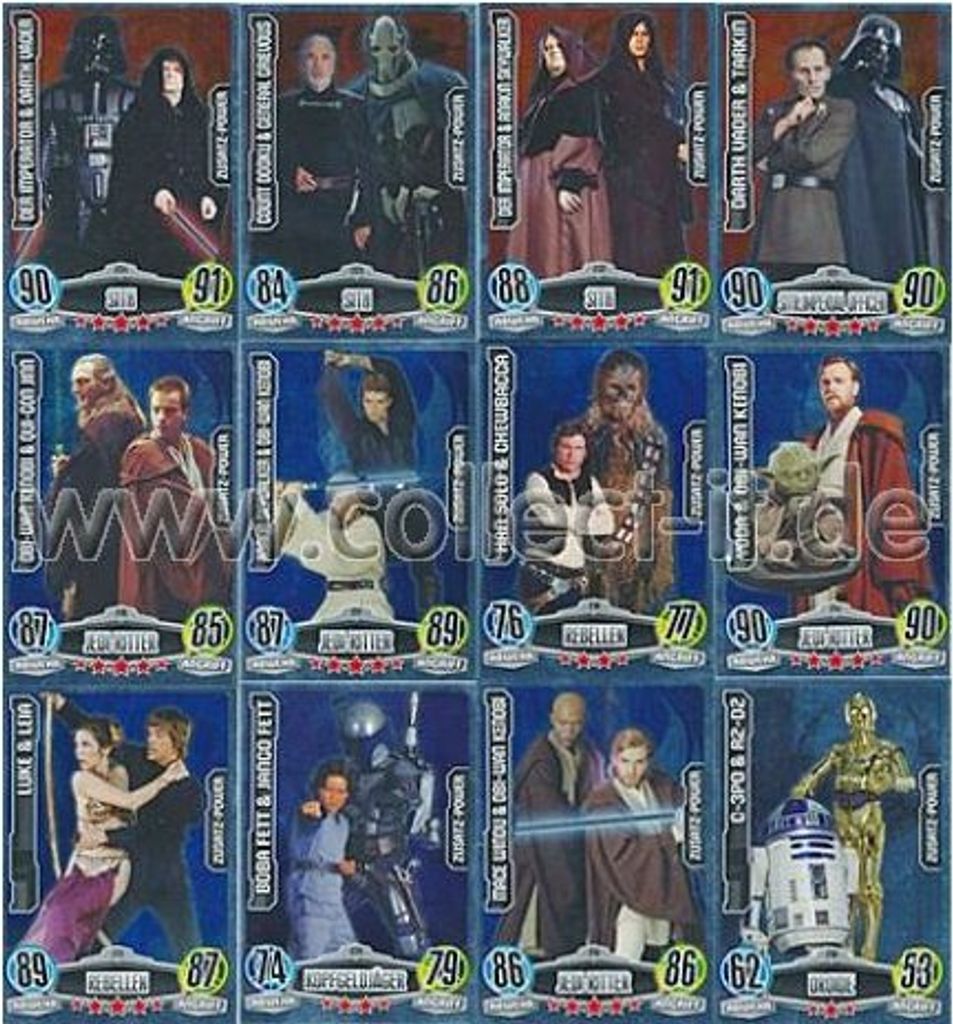 FAMOV1 - Spar 9 - ALLE 12 Zusatz-Power Karten - Deutsch - Star Wars Force Attax - Movie Cards