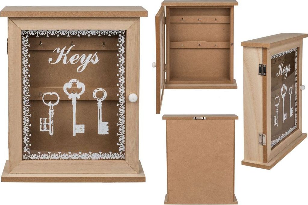 Schlüsselkasten Naturfarben Holz 6 Haken Keys Schriftzug Produktbild 