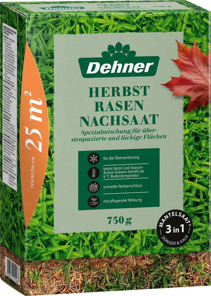 Dehner Saatgut Herbst-Nachsaat, hochwertige Mantelsaat für dichten und regenerierten Rasen, schnell keimend / nährstoffreich / robust, ideal zur ...