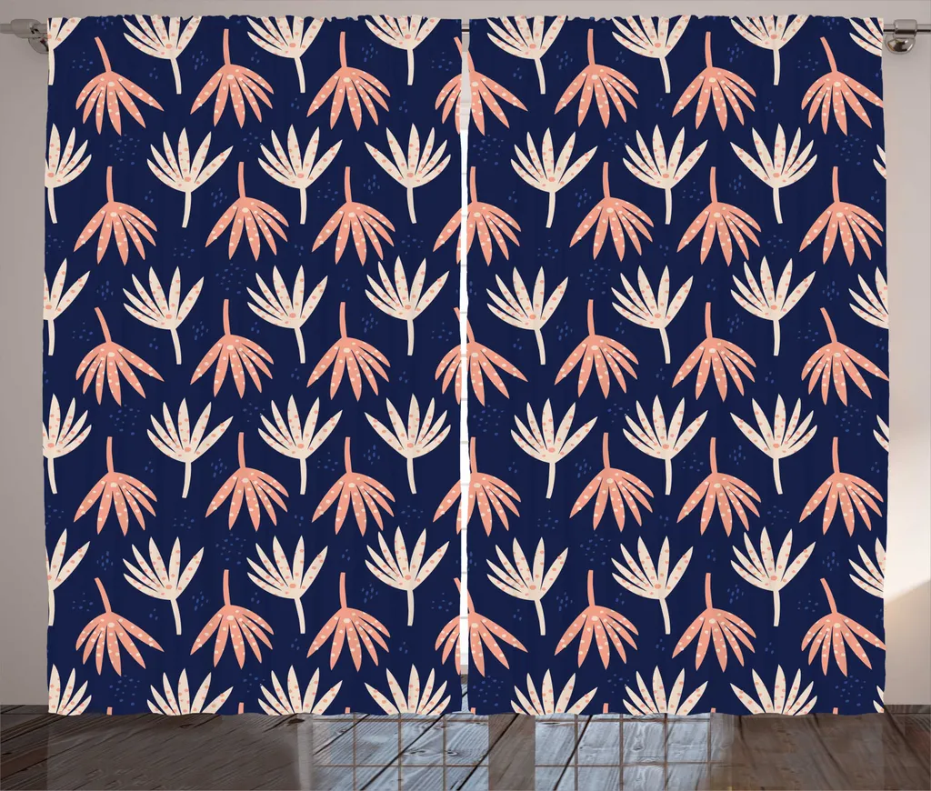 Rideau Rustique ABAKUHAUS Bleu Marine avec Motif Végétal Pastel 280x225cm