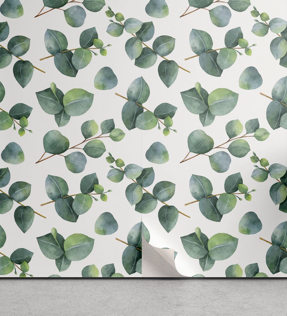 ABAKUHAUS Blatt abziehbare & klebbare Tapete für Zuhause, Aquarell Eucalyptus Kunst, selbstklebendes Wohnzimmer Küchenakzent, 33 cm x 90 cm, Grü...