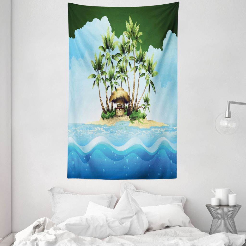 ABAKUHAUS Insel Wandteppich und Tagesdecke, Tropic Lands Kokosnuss-Palmen aus Weiches Mikrofaser Stoff Waschbar ohne Verblassen Digitaldruck, 140 x...