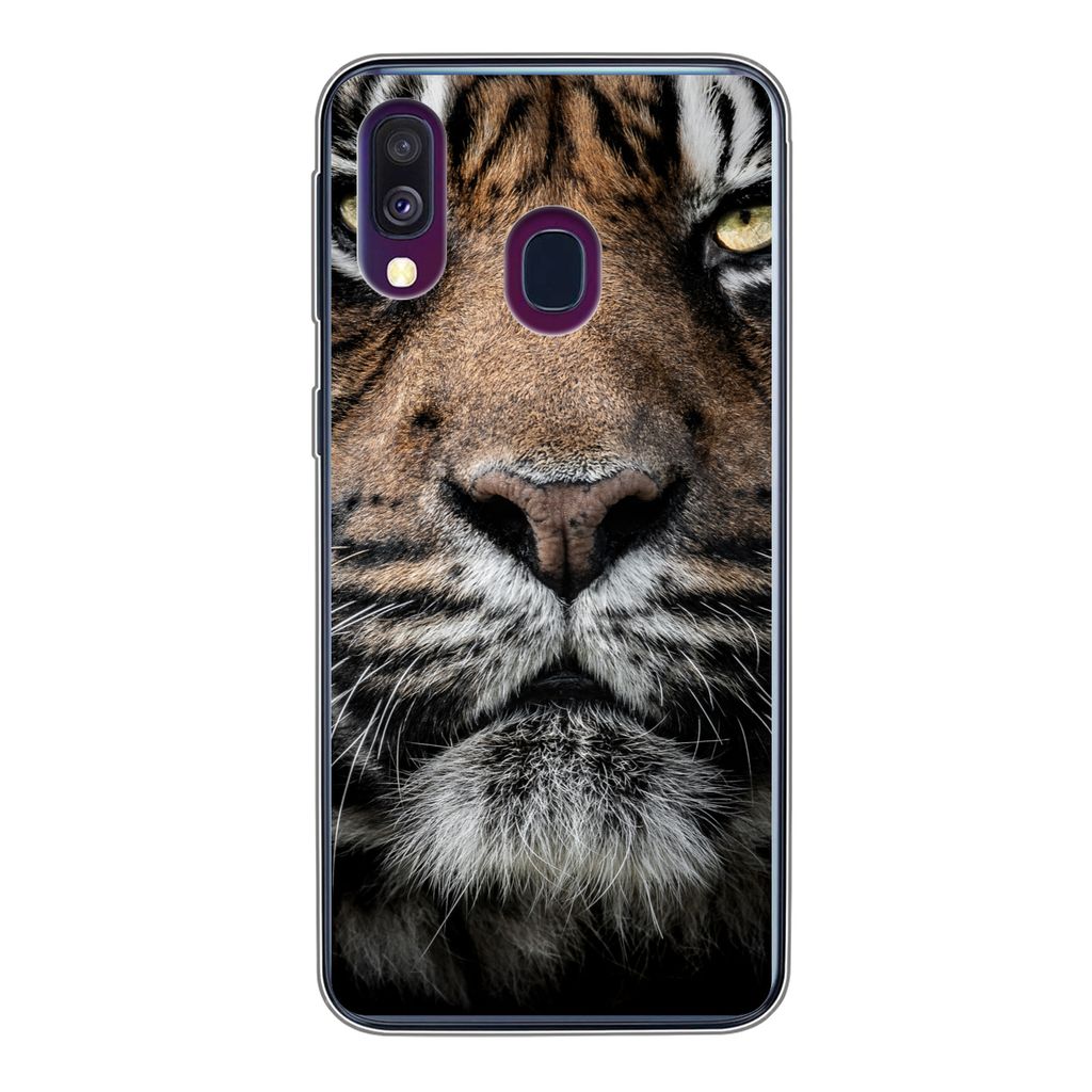 MuchoWow Handyhülle Schutzhülle Hülle für Samsung Galaxy A40 Tiger - Nahaufnahme - Tier Silikon Softcase Handy Hülle - Handy-Tasche