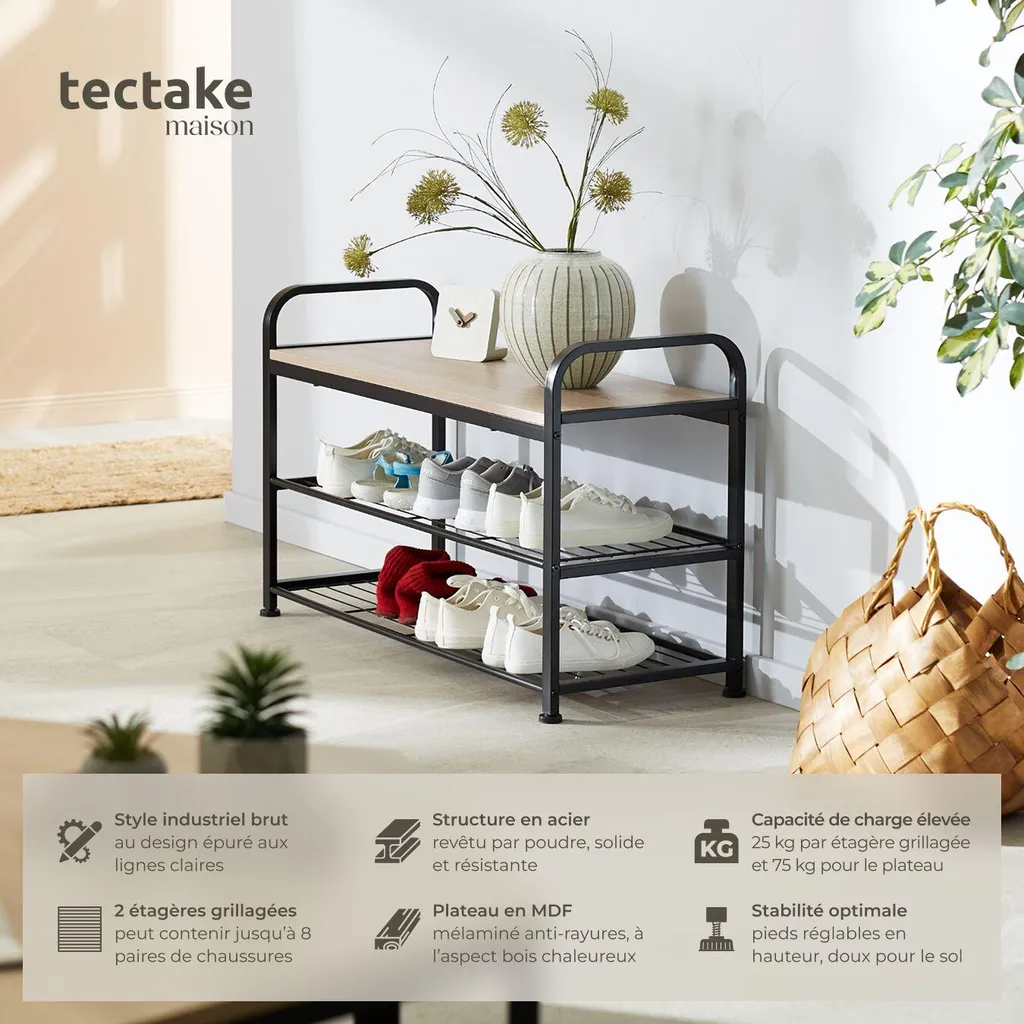 Rangement chaussures compact 91cm - Solution gain de place bois clair - 2