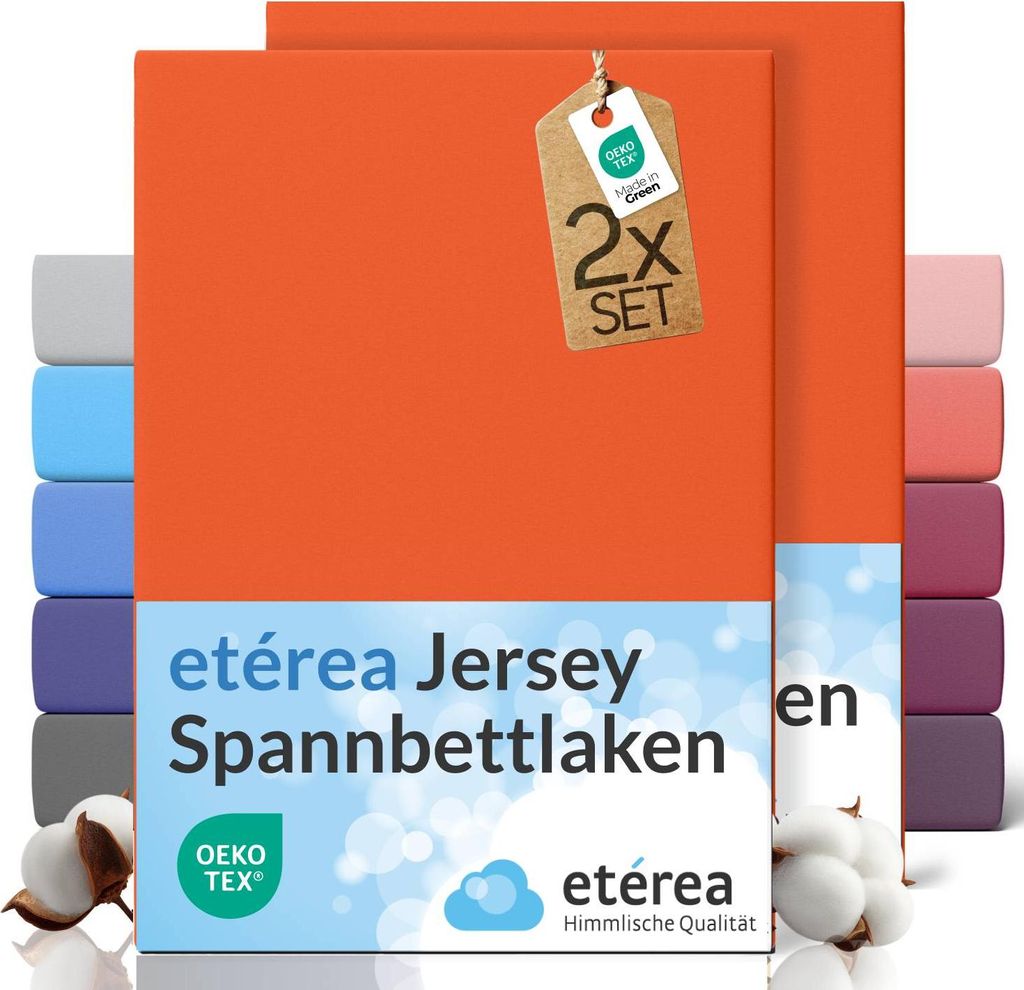2er Set Jersey Spannbettlaken 200x220cm - 100% BAUMWOLLE - Bettlaken Spannbetttuch 200x220cm - Orange