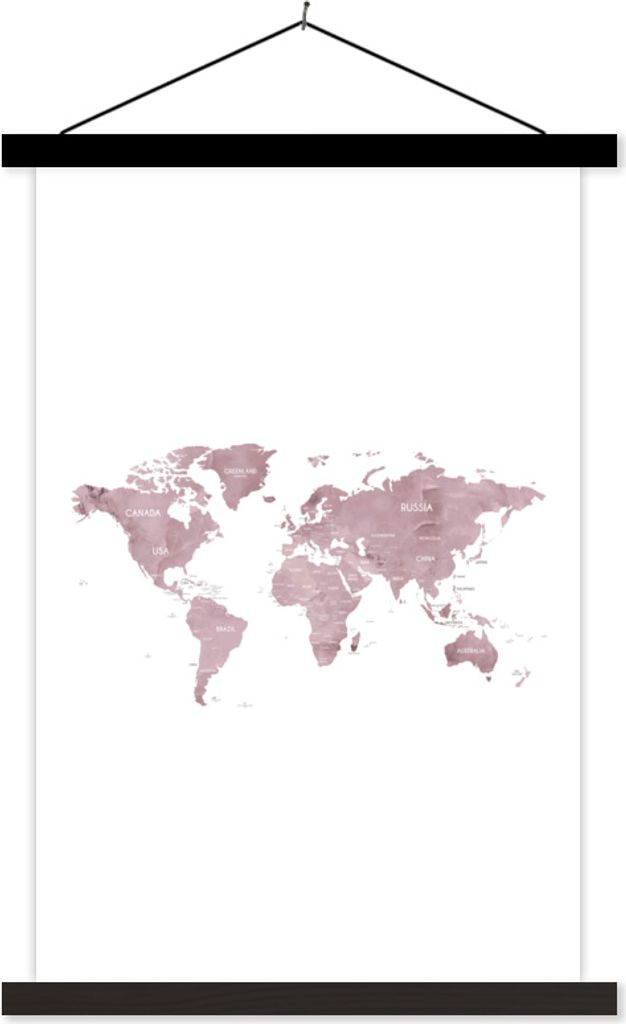 MuchoWow Textilposter Weltkarte - Rosa - Marmor 120x180 cm mit schwarzem Rahmen - Fotos