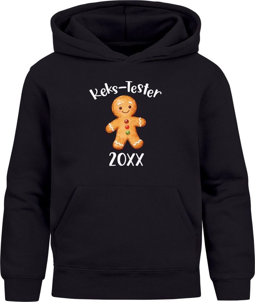 Kinder Hoodie Jungen Weihnachtspullover Lustig Lebkuchenmann Schriftzug Kekstester Jahreszahl personalisierbar Weihnachtsoutfit Moonworks