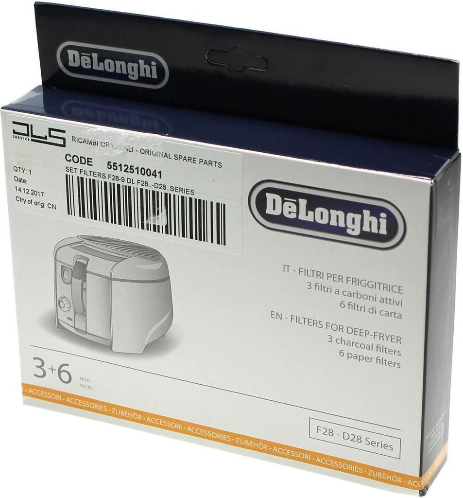 DELONGHI - Filterset für Fritteuse, 3 Aktivkohlefilter und Produktbild 