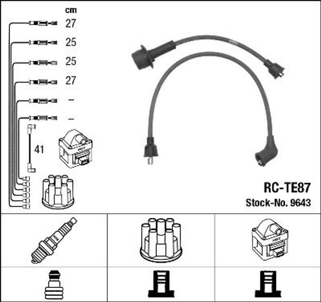 NGK 9643 Zündkabelsatz Zündleitungssatz für TOYOTA HIACE II Kasten (LH5, YH7, LH7, LH6, YH6, YH5) COROLLA (E7) Corolla Schrägheck (E7) STARLET ...