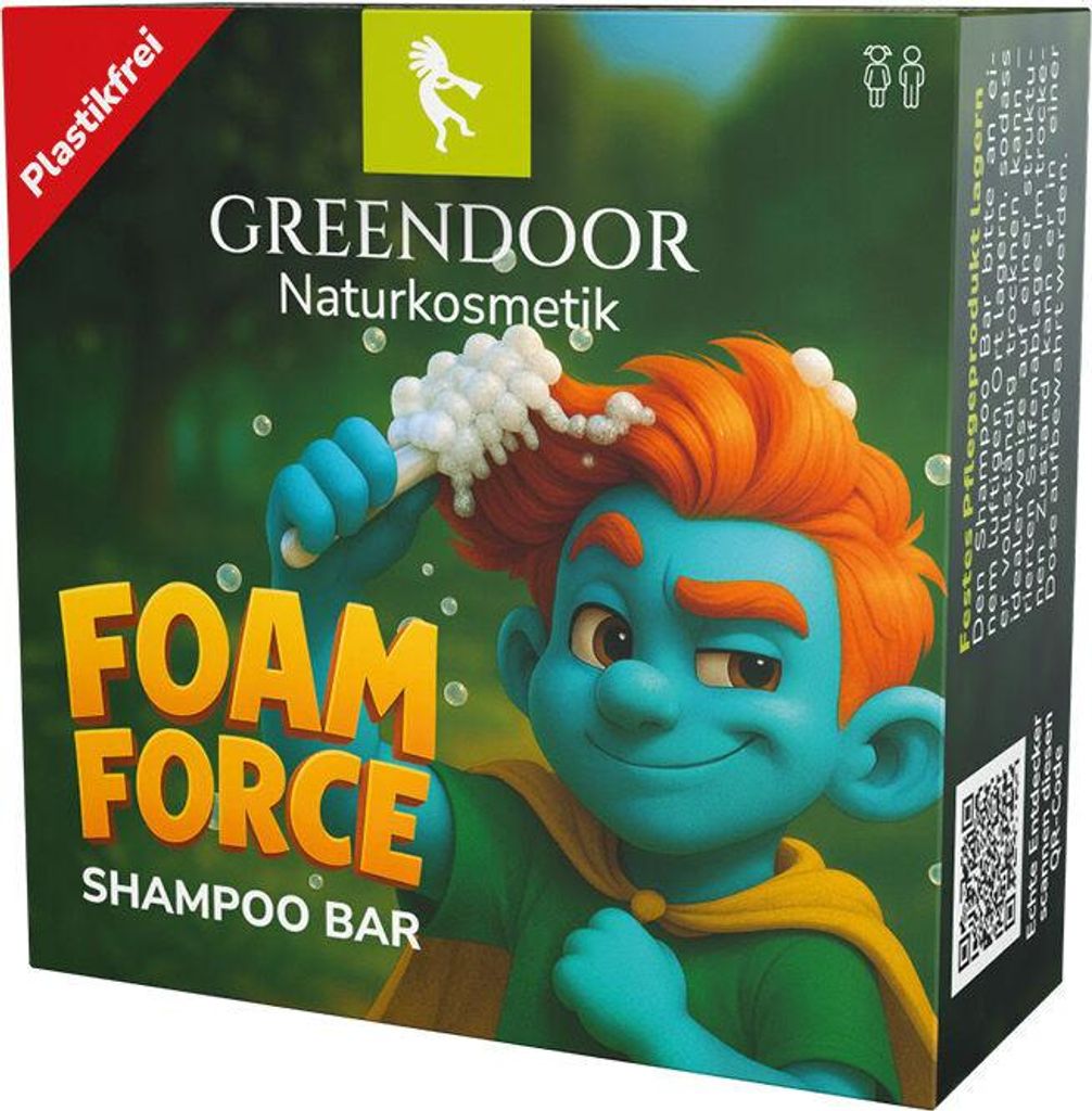 GREENDOOR Sonderedition: Fester Kinder Shampoo Bar Foam Force – Plastikfreie Naturkosmetik