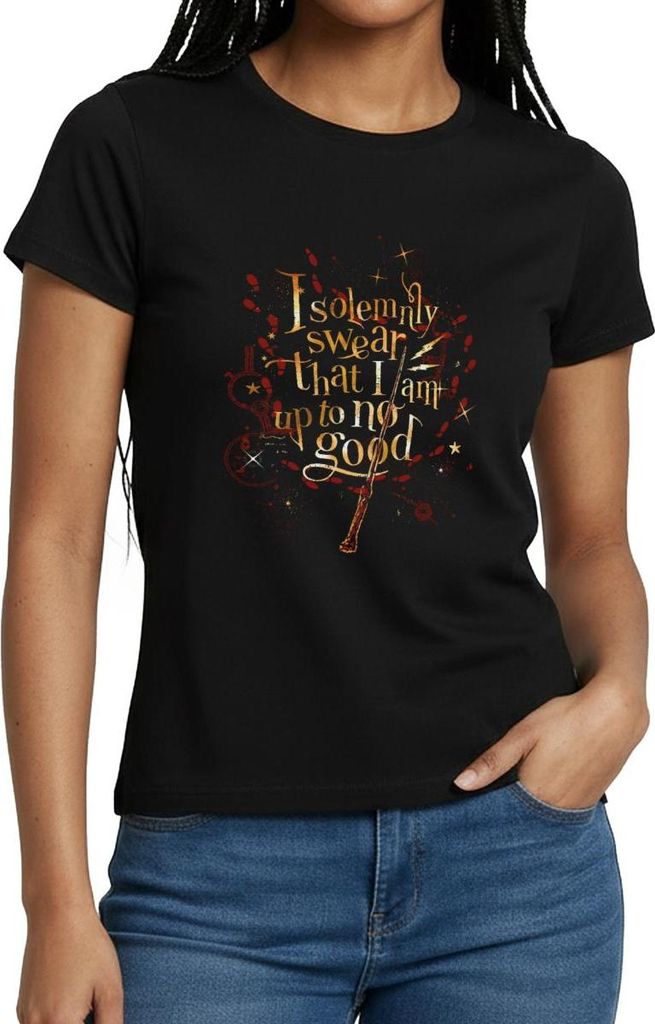 Spreadshirt Harry Potter I Solemnly Swear Spruch Frauen T-Shirt, L, Schwarz