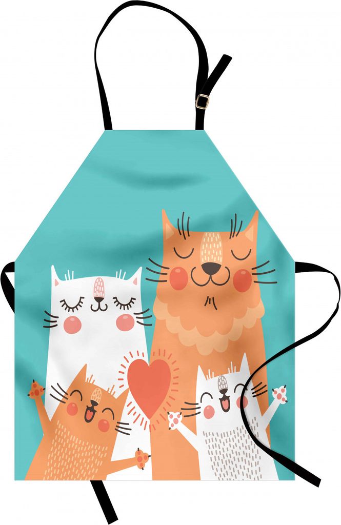 ABAKUHAUS Komisch Kochschürze, Nettes Kätzchen-Paar-süße glückliche Tatzen, die Herz mit Familien-Katzen-Plakat-Art-Tier lieben, Höhenverstel...
