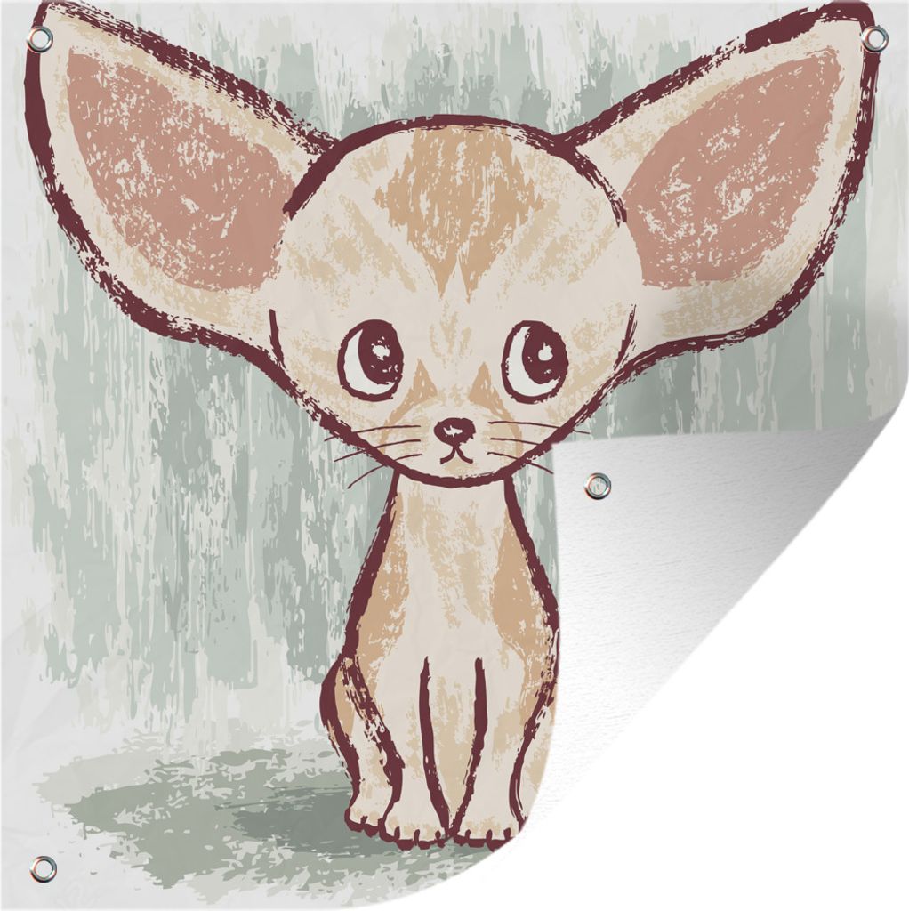 MuchoWow 100x100 cm Outdoor-Poster Gartendeko Sichtschutz Garten Poster für den Garten Illustration eines Fennecs