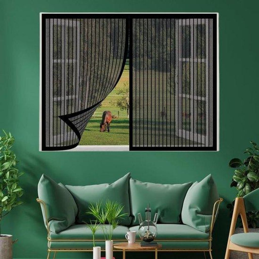 Schwarzes Fliegengitter - 300 x 300 cm - Montage ohne Bohren - Insekten fernhalten
