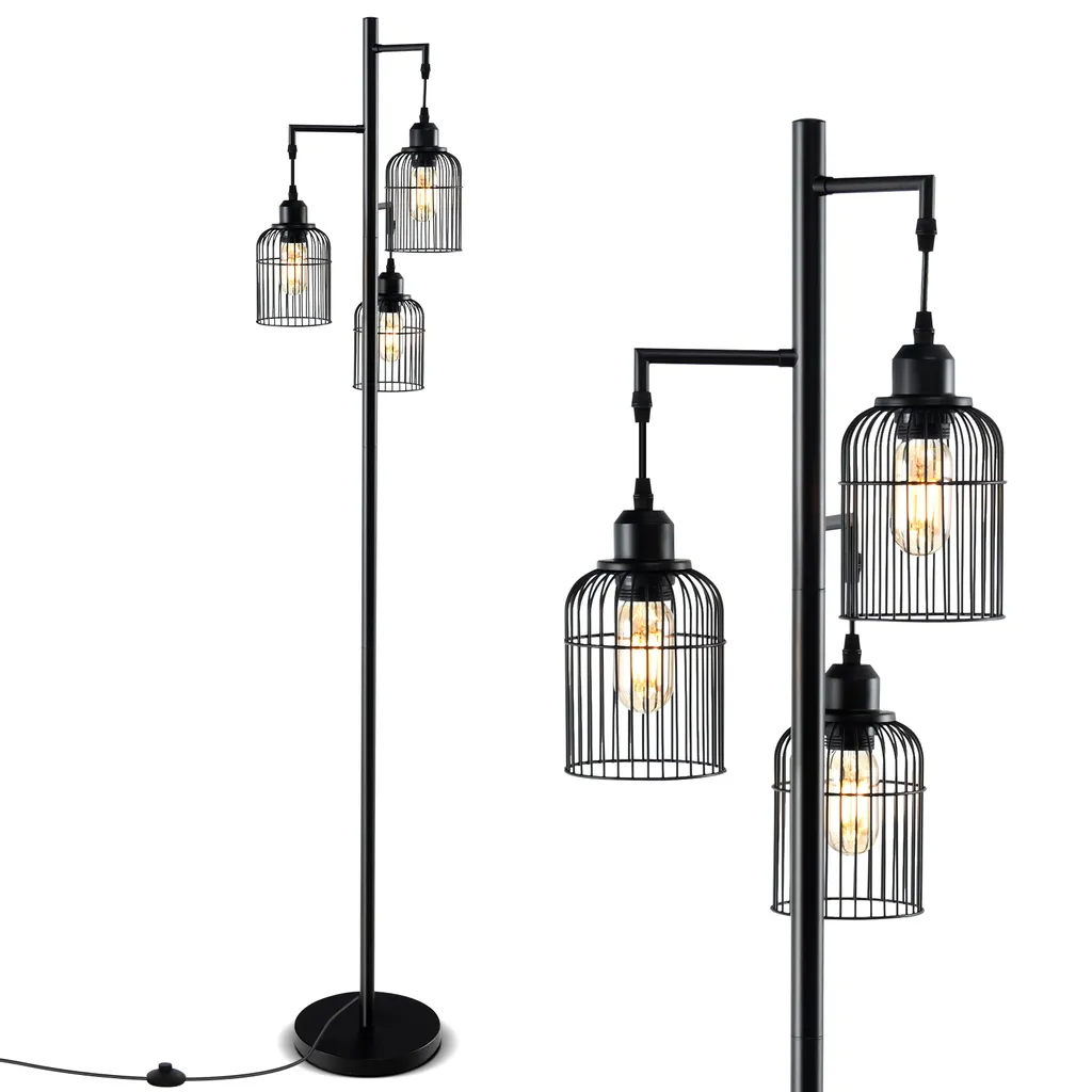 COSTWAY Lampada da Terra 169cm Moderna 3 Luci Nera | Design Industriale