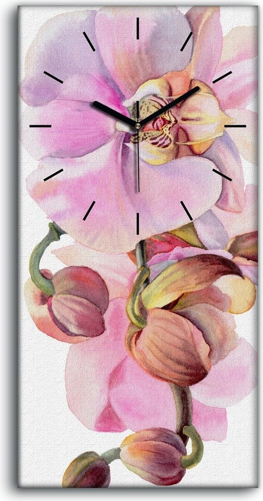 Leinwand Uhr Küche Wohnzimmer Bild 30x60 Aquarell Blumen Orchidee blumig - schwarze Hände