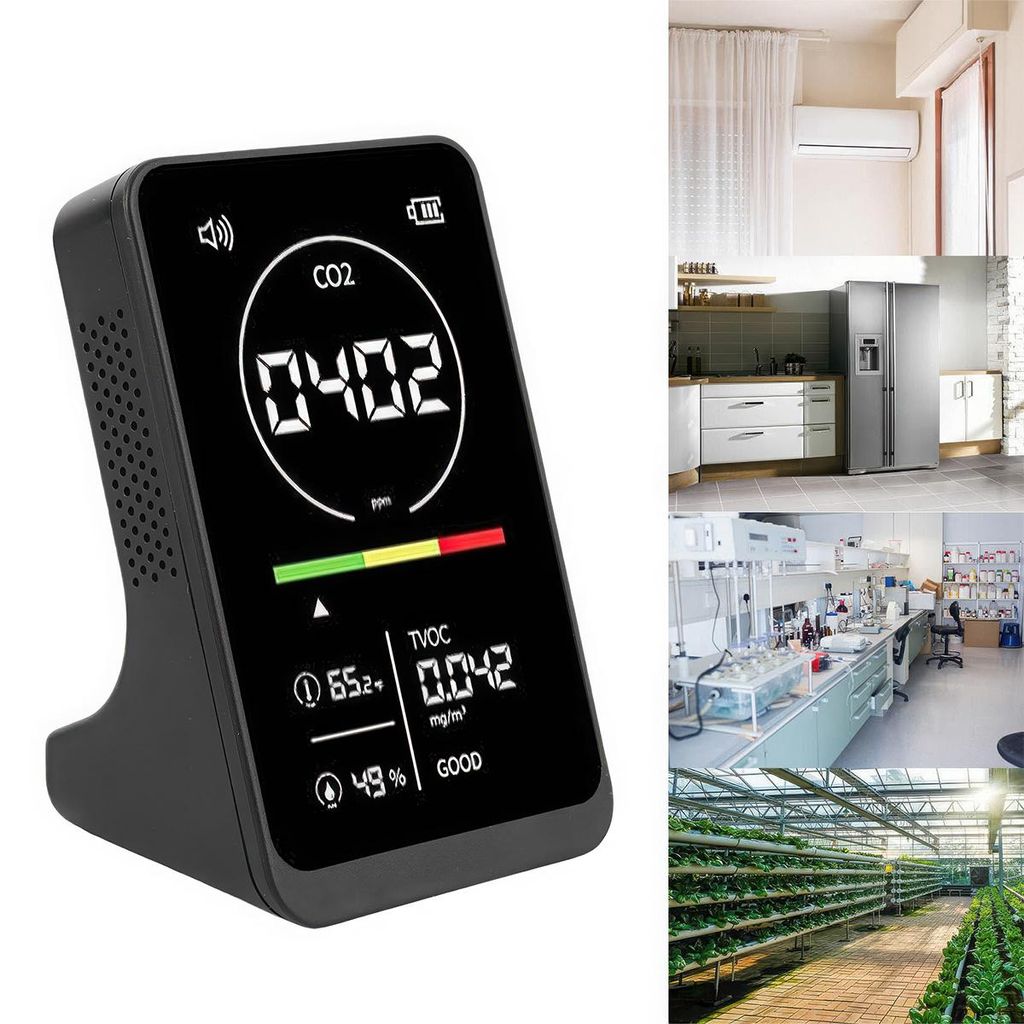 4-in-1-Luftqualitätsmonitor für Innenräume, CO2-Detektor, Temperatur- und Feuchtigkeitsmesser, für CO2, CO, TVOC, HCHO, PM2,5, Temperatur u...