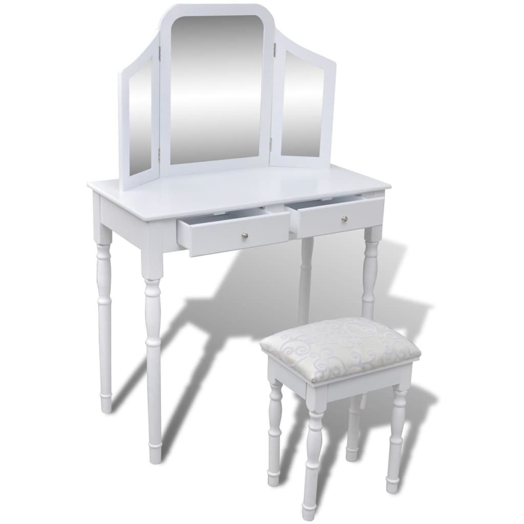 Möbel Schminktisch Modernes Design - Kosmetiktisch/Frisiertisch - mit 3-in-1 Spiegel und Hocker 2 Schubladen Weiß Top2442336