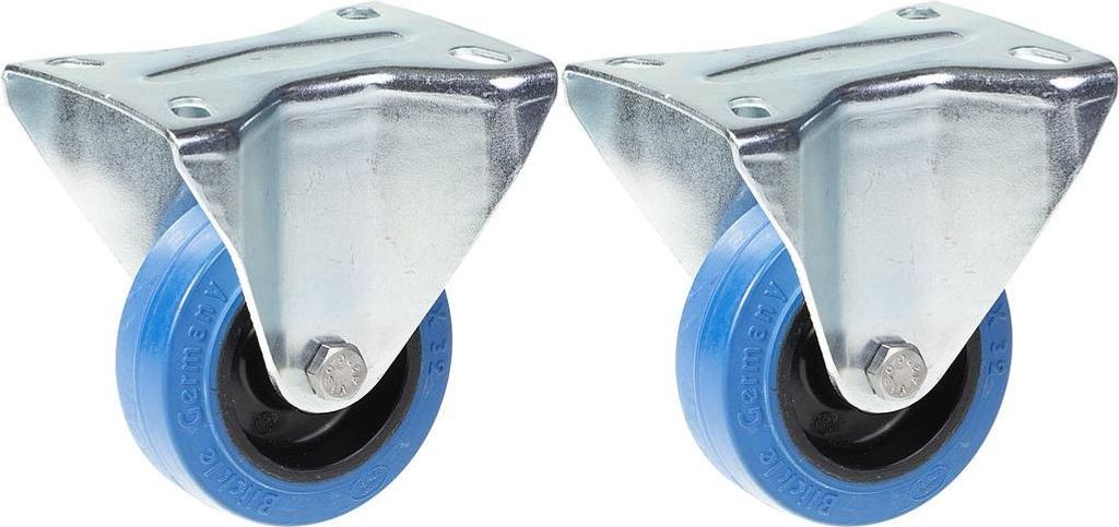80mm 3" Lenkrollen aus blauem Gummi, feststehend, 280kg Kapazität, 2er Set