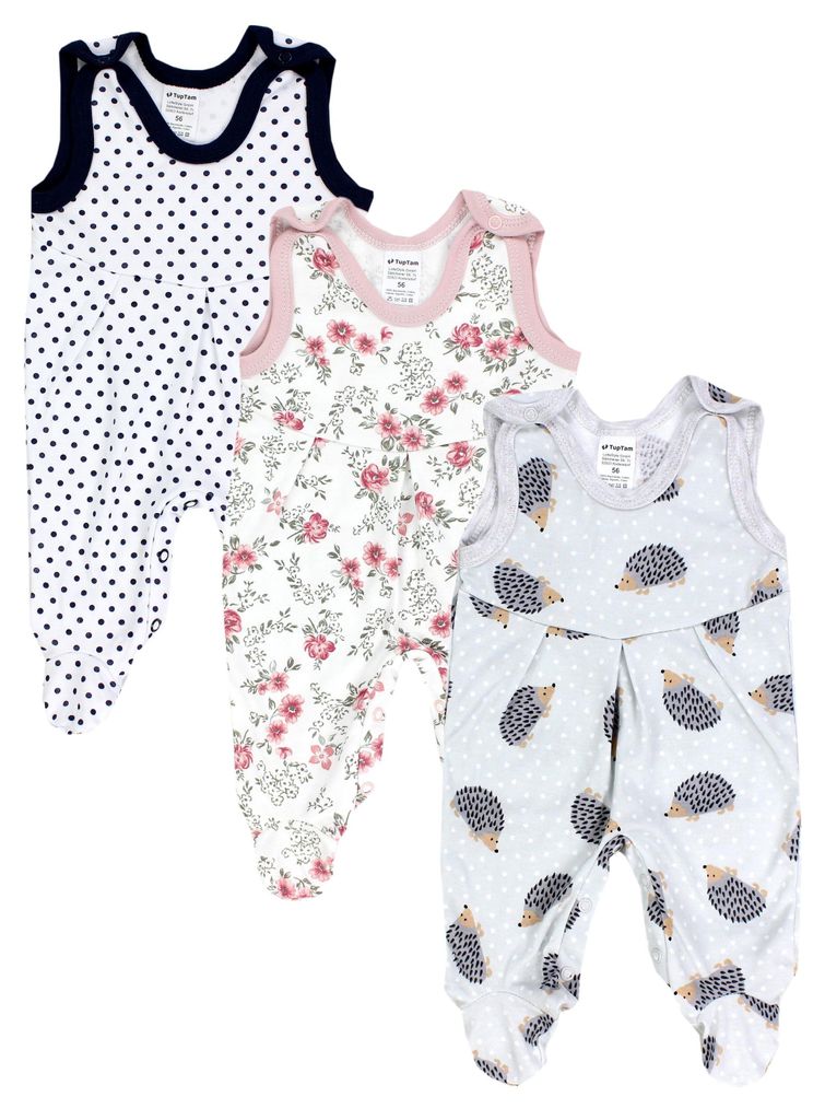 TupTam Baby Mädchen Strampler mit Fuß 3er Pack, Farbe: Farbenmix 3, Größe: 56