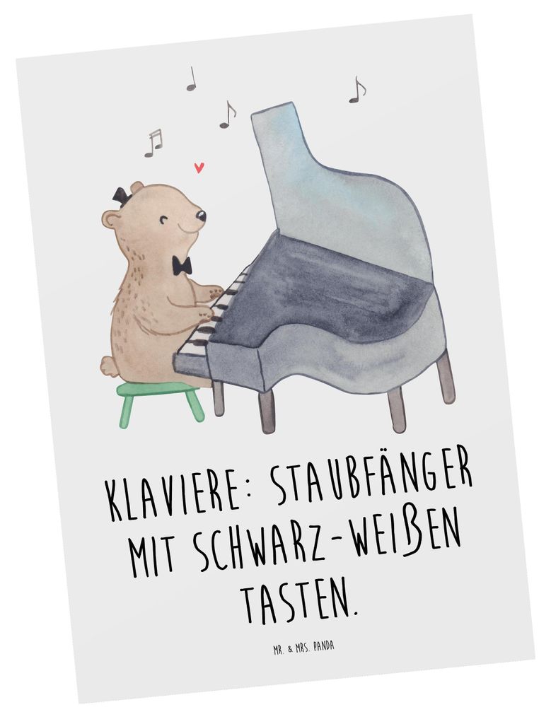 Mr. & Mrs. Panda Postkarte Klavier Staubfänger - Weiß - Geschenk, Musiker, Grußkarte, Instrumente, Konzert, Ansichtskarte, Postkarten, bildkarte...