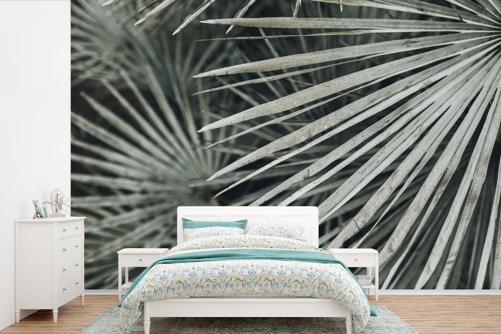 MuchoWow Fototapete für Wohnzimmer oder Schlafzimmer Wandtapete Vinyl Motivtapete Blätter - Grün - Palme - 600x400 cm - Vinyltapeten
