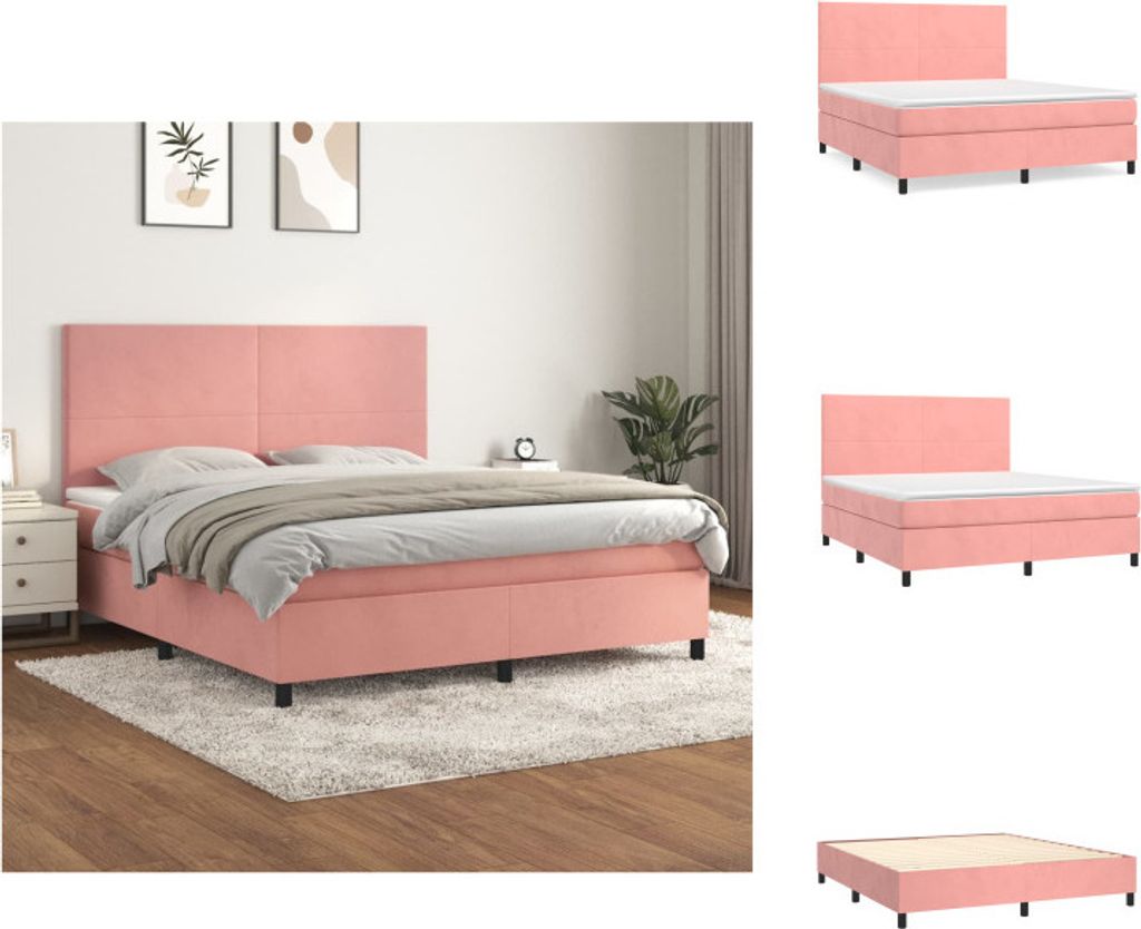 vidaXL Boxspringbett mit Matratze Rosa 180x200 cm Samt - Betten & Bettgestelle