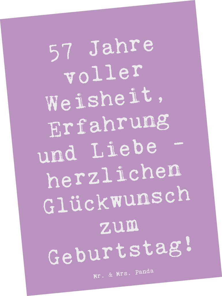 Mr. & Mrs. Panda Postkarte Spruch 57. Geburtstag - Lavendeltraum - Geschenk, Postkarten, Erlebnisse, Alter, Ansichtskarten, Geburtstagsgeschenk, Ge...