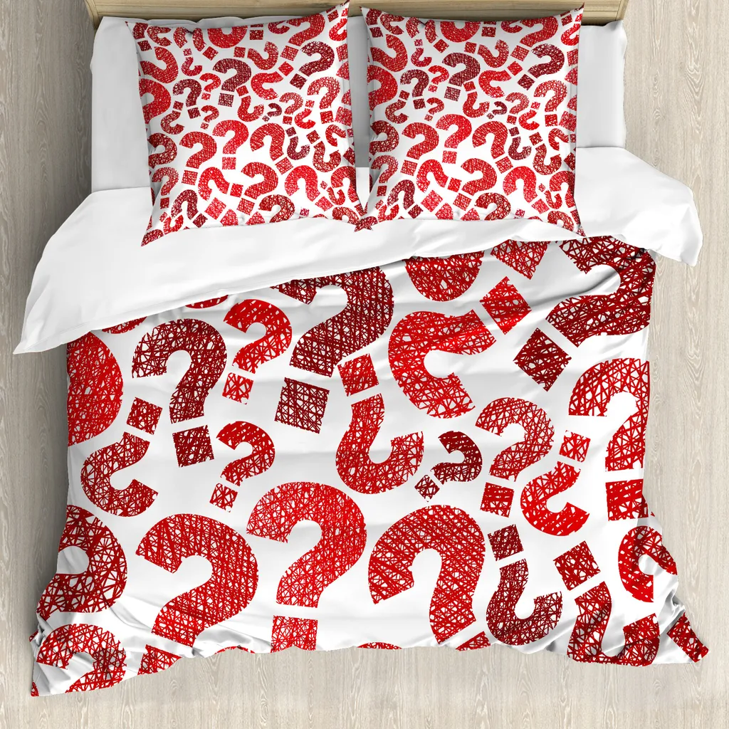 ABAKUHAUS Copripiumino moderno, motivo a punti interrogativi, antiacaro, adatto a chi soffre di allergie, con federe, 200 cm x 200 cm - 80 x 80 cm, rubino vermiglio