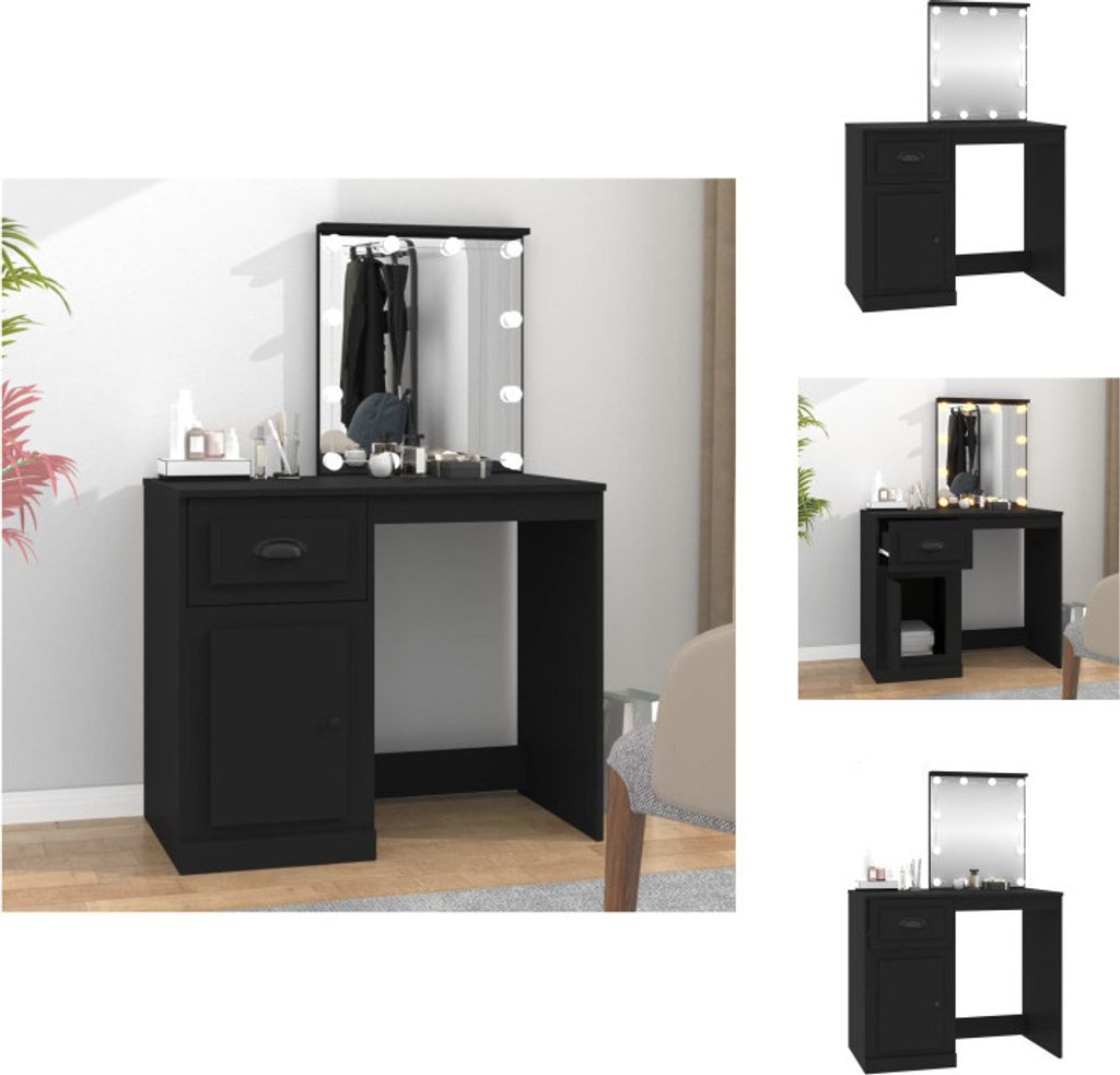 vidaXL Schminktisch mit LED Schwarz 90x50x132,5 cm Holzwerkstoff - Schminktische