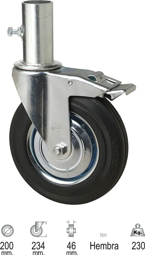 Rouleau 200 mm pour échafaudage industriel avec douille haute charge