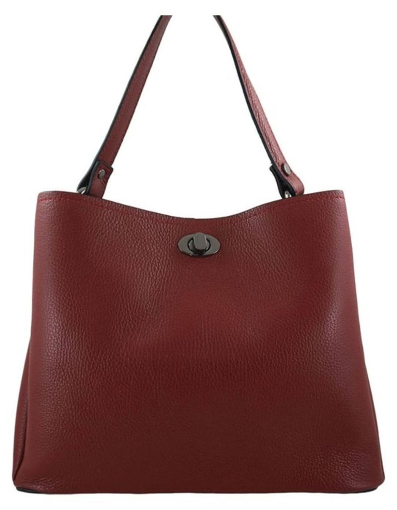 Damen Umhängetasche aus rotem Naturleder mit verstellbarem Schultergurt 26x24x14 cm