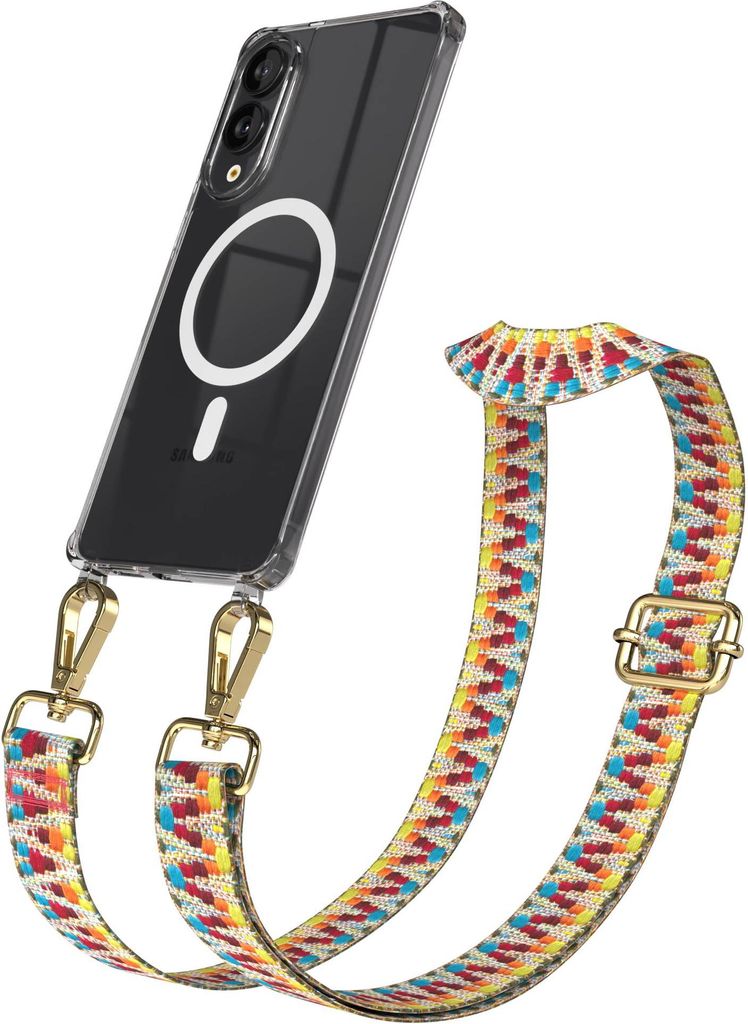 EAZY CASE - Handykette mit MagSafe Hülle für Samsung Galaxy S25 Edge, Handyband ZickZack Style, Karabiner Gold, Umhängeband in Bunt