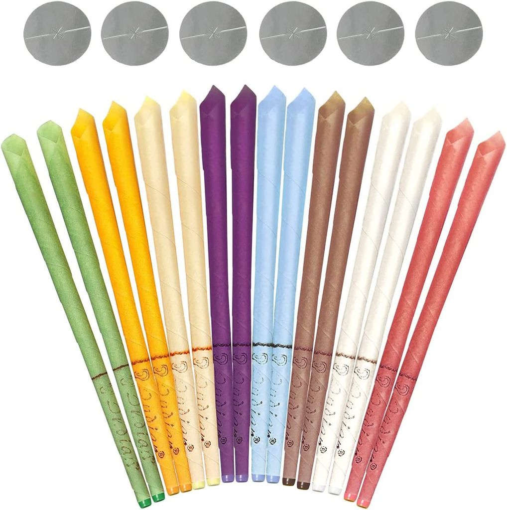 24 Stück Ohrkerzen, Ohrkerzen zur Reinigung, Ohrenkerzen Kerzen Ohrenschmalzentfernung mit 6 Schutzscheiben(Zufällige Farbe)