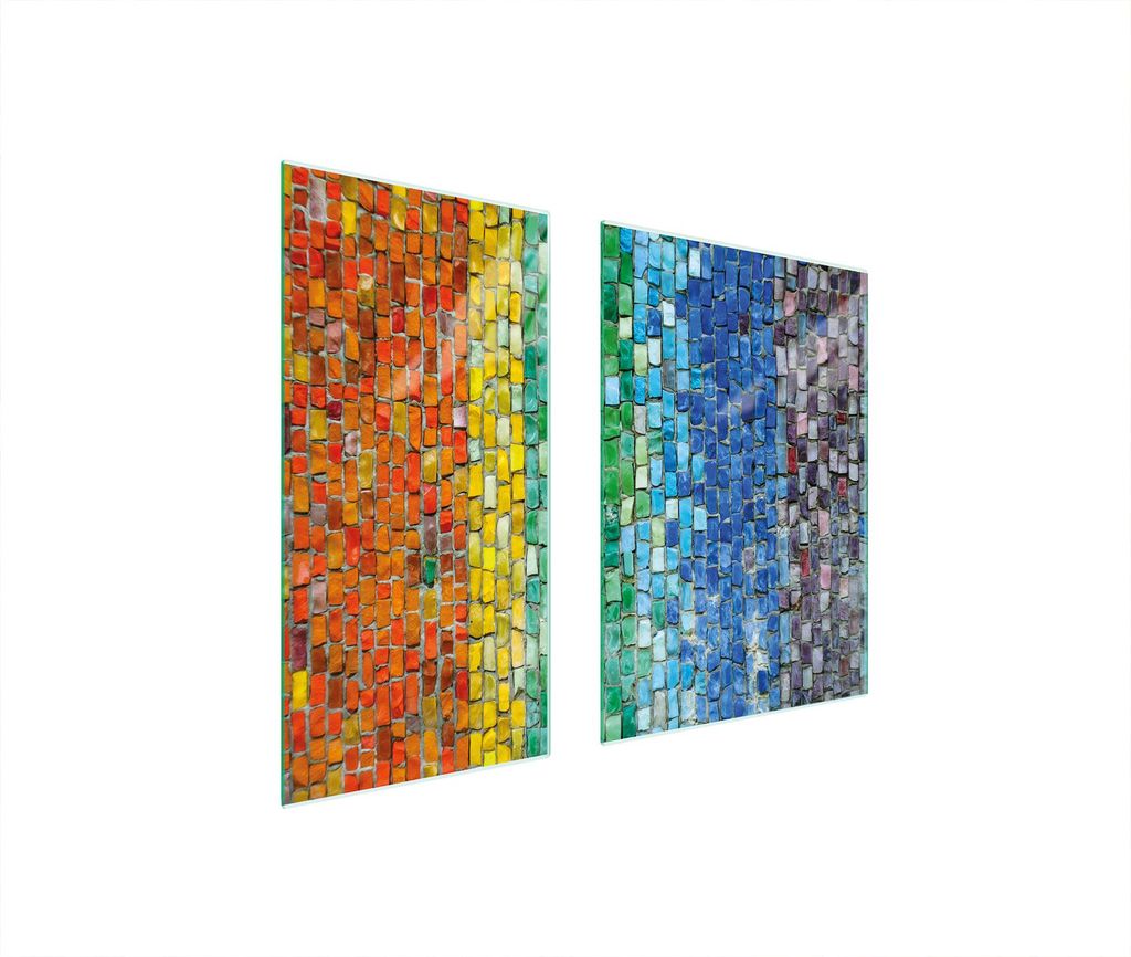 Herdabdeckplatten 2 teilig 75x52 Glaskeramikkochfeld Abdeckung Glas Schneidebrett Steine Bunt