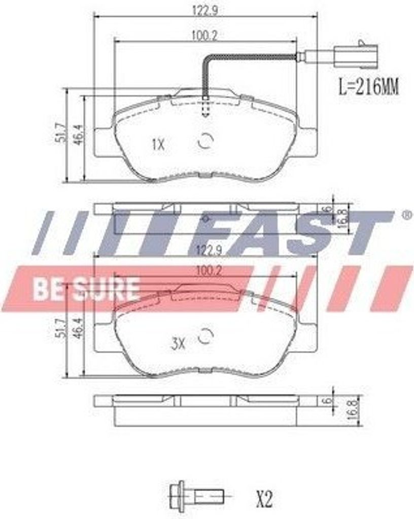 FAST FT29123 - OE 71770058 Bremsbeläge, Vorne für Mito (955), Fiorino, Punto, 500 (312), Doblo, Qubo