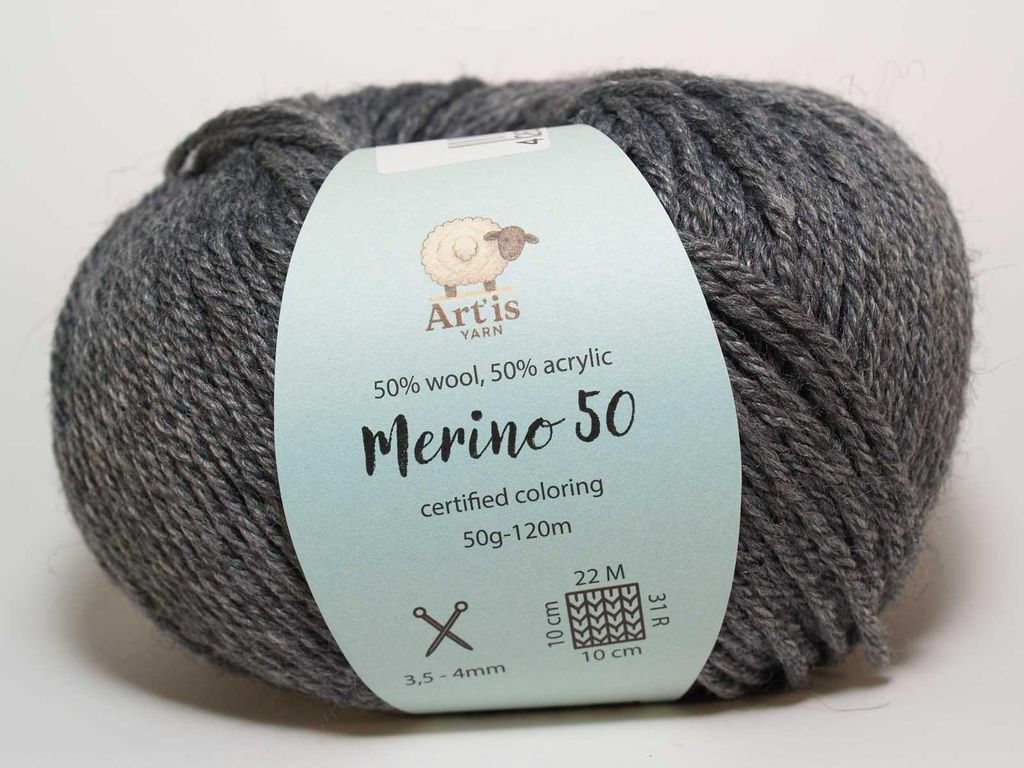 Merino 50 Art'is Yarn 50% Wolle, 50%.Polyacryl | e Farben (901 dunkles melange-grau)